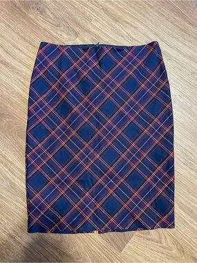 NWT Trina Turk Navy Plaid Pencil Skirt with Pink and Orange Lines